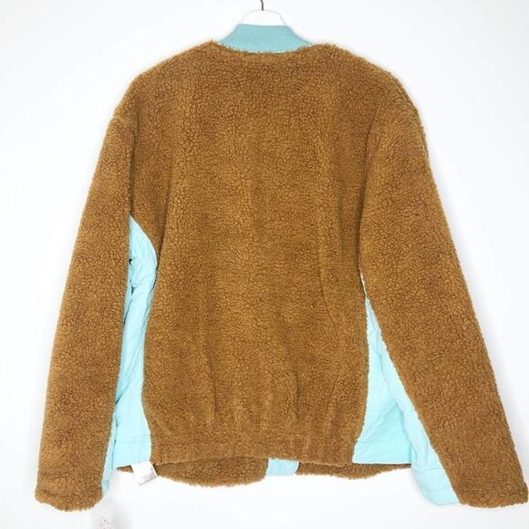 FREE PEOPLE We The Free Brown Sherpa Jacket with Aqua Trim - Size M - Picture 8 of 8
